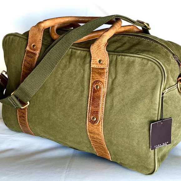 ZARA MAN WEEKENDER MOSS GREEN CANVAS TOTE BAG - Picture 1 of 5